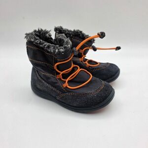 Mobility Toddler Boys Winter Boots‎ Size 6 Black Orange Faux Fur Lined Snow Zip